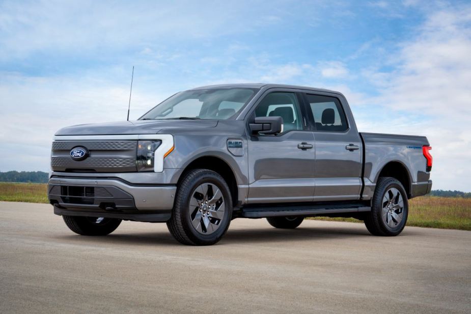 A new 2024 Ford F-150 Lightning Flash on display.