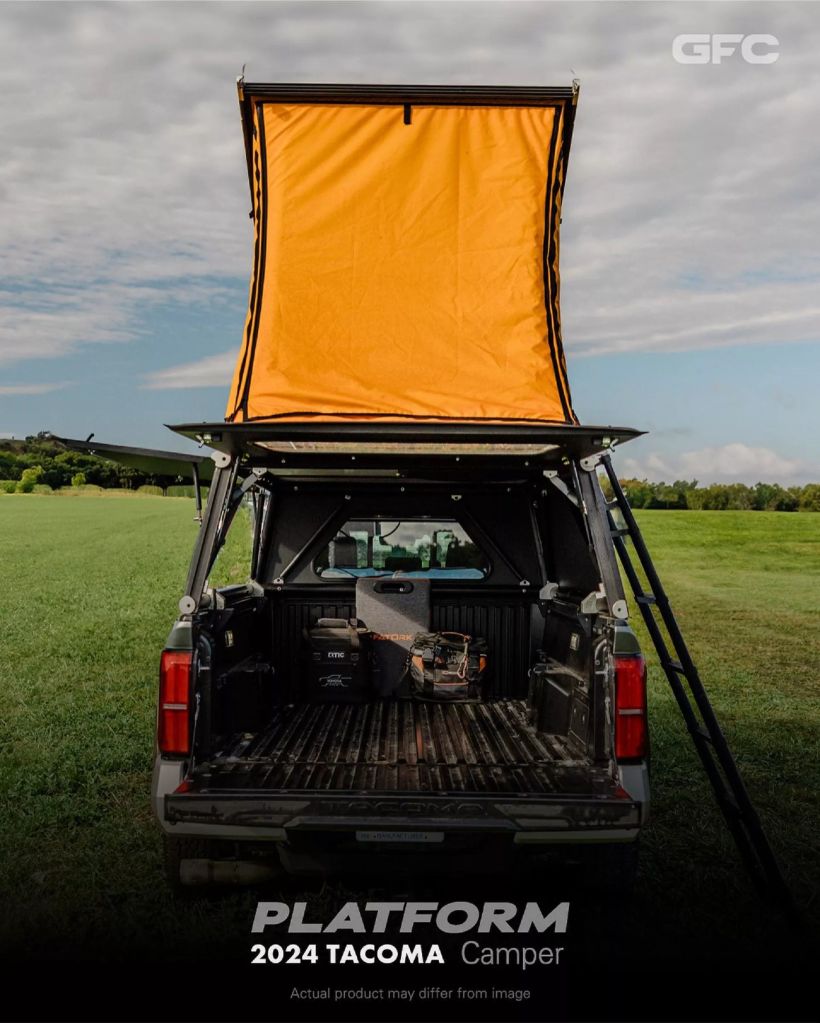 GoFastCampers mounted pop-up camper shell on a Toyota Tacoma.