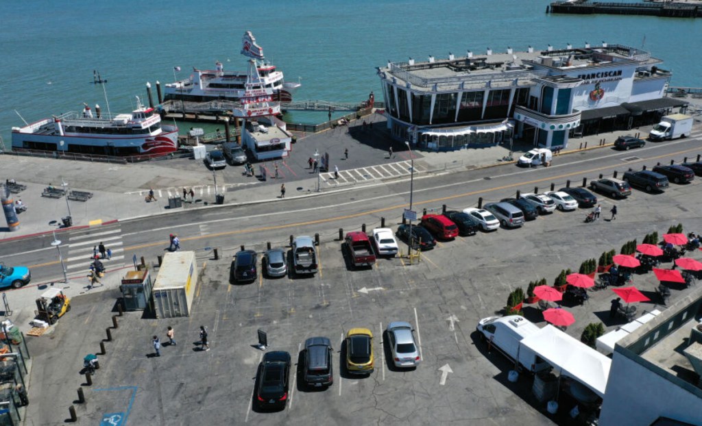 Aerial view of bay cruise terminal at Fisherman's Wharf