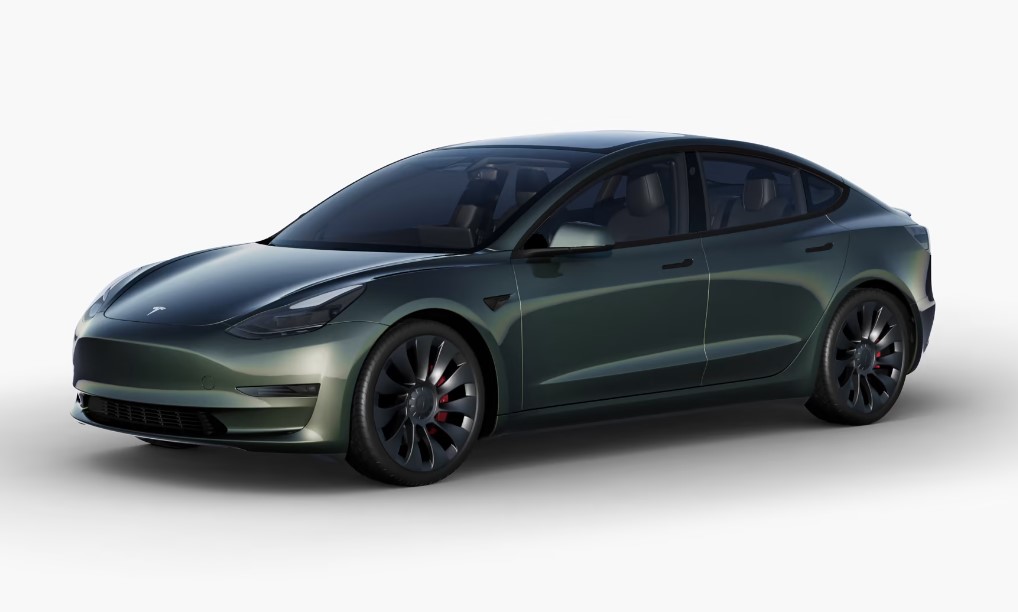 A Tesla SUV wrapped in green