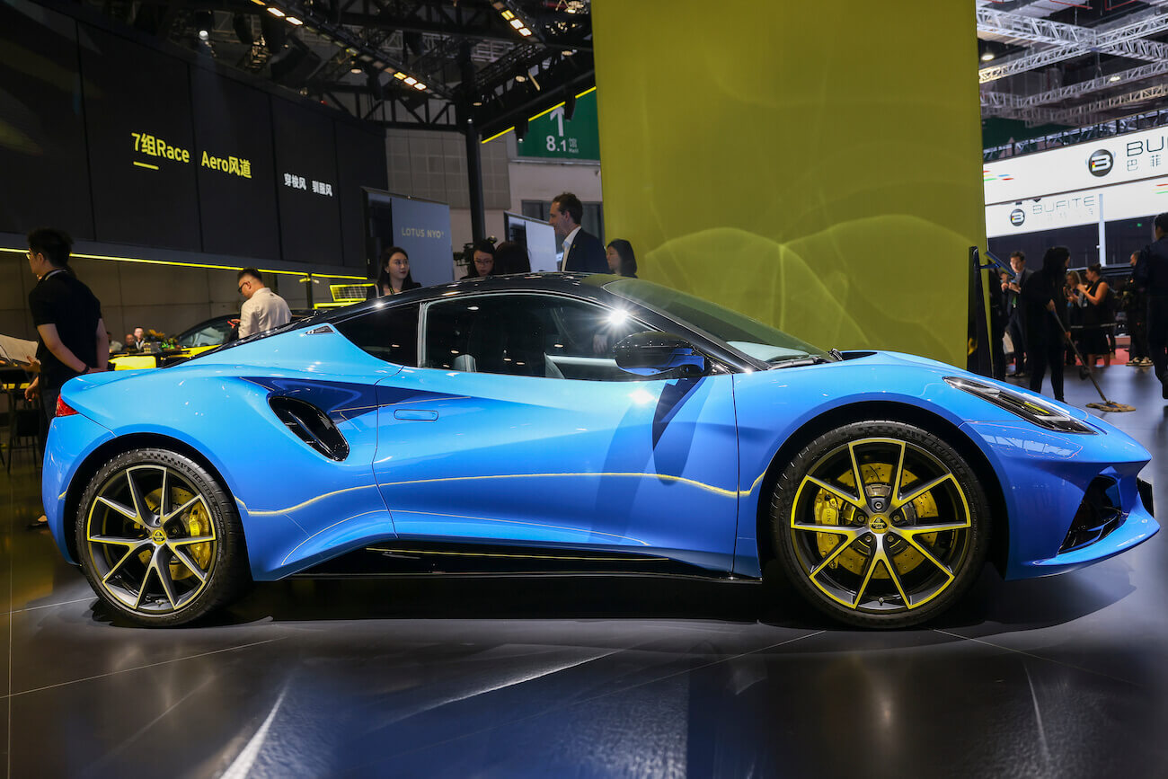 A Lotus Emira car is on display during the 20th Shanghai International Automobile Industry Exhibition