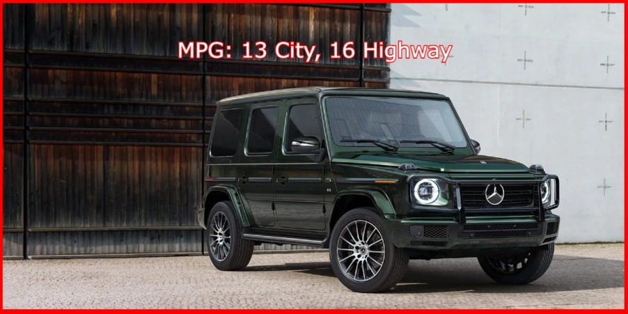 A green Mercedes-Benz G-Class is parked.