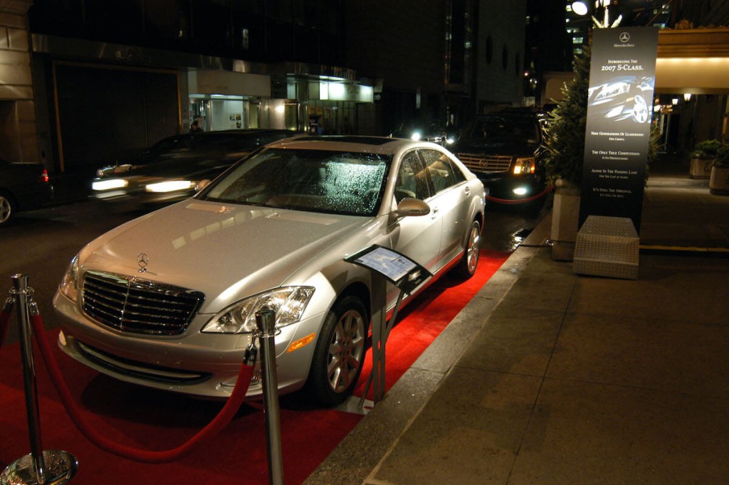 A Mercedes Benz S-Class at an auto show