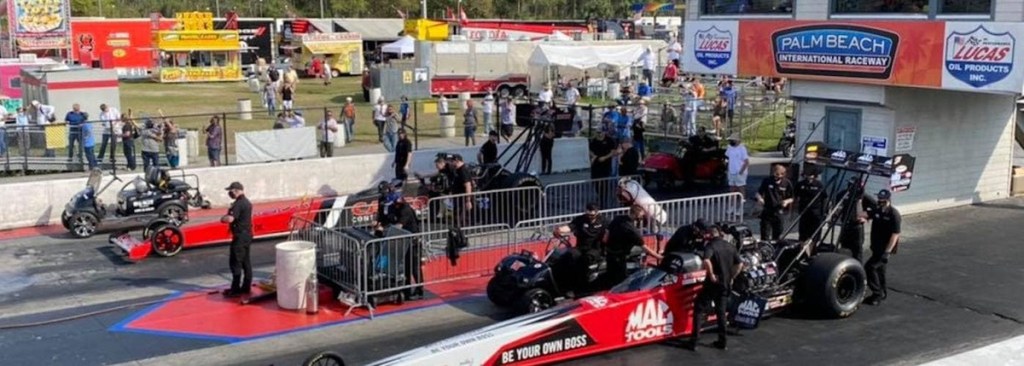 Palm Beach International Raceway Top Fuel Dragsters prepare to race