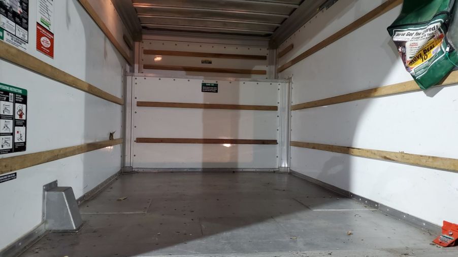 The inside of a U-Haul rental truck's cargo box, like the one used in viral tiktok date nights.