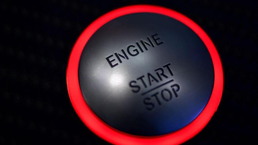 The ignition start-stop engine button inside a Mercedes-Benz at the Geneva International Motor Show in Switzerland