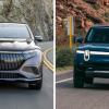 The electric SUV models of the Mercedes-Maybach EQS SUV (L) and Rivian R1S (R)