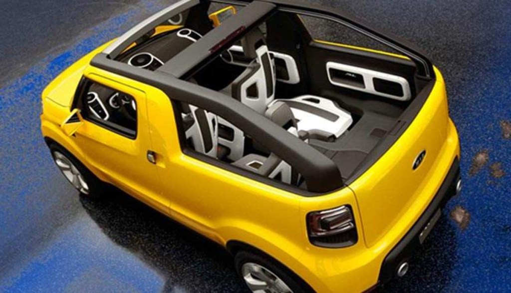 Yellow Kia small pickup concept bed