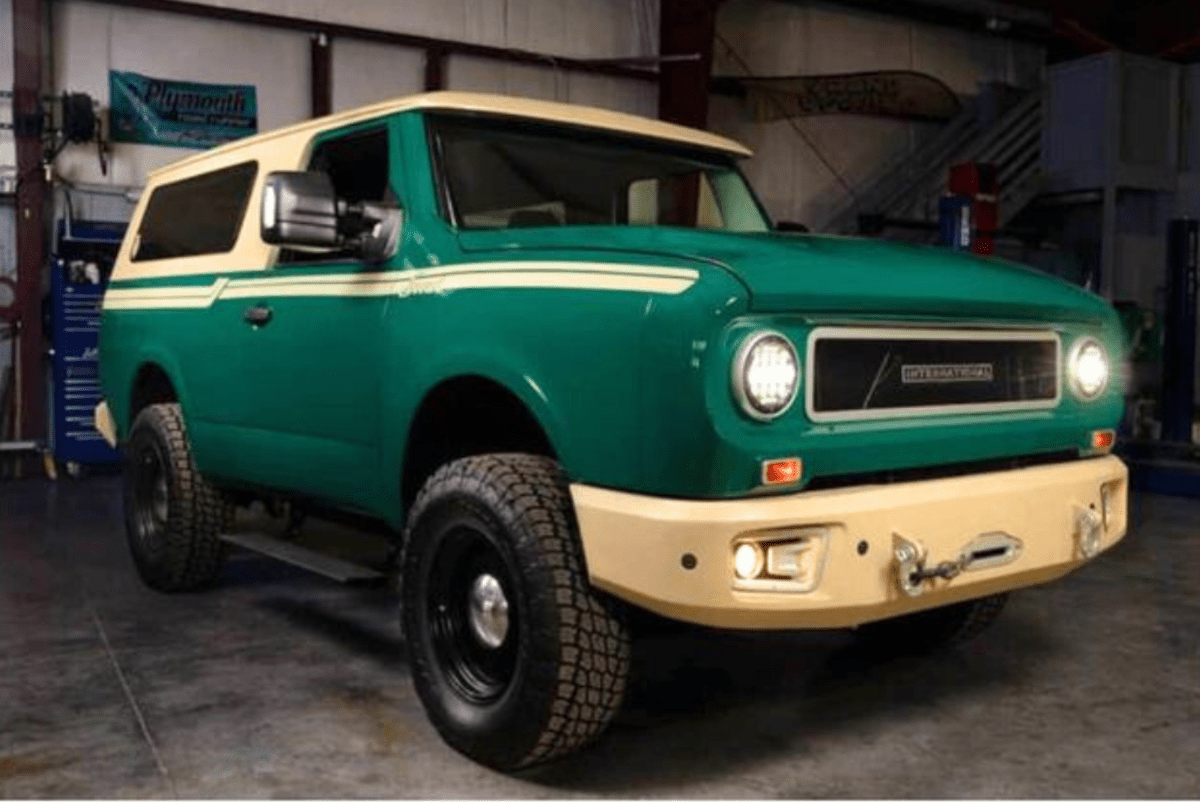 Green and cream International Scout made from Nissan Titan
