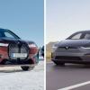 The BMW iX (L) and Tesla Model X (R) full-size, all-electric, luxury SUV models