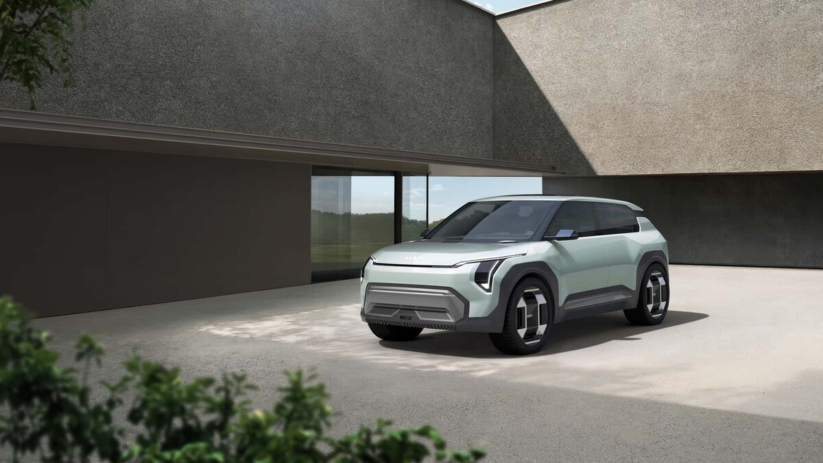 Kia EV3 concept in front of building