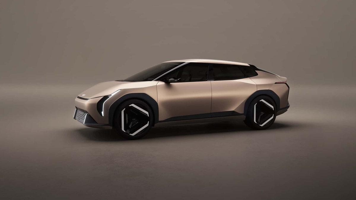 Kia EV4 concept in front of building