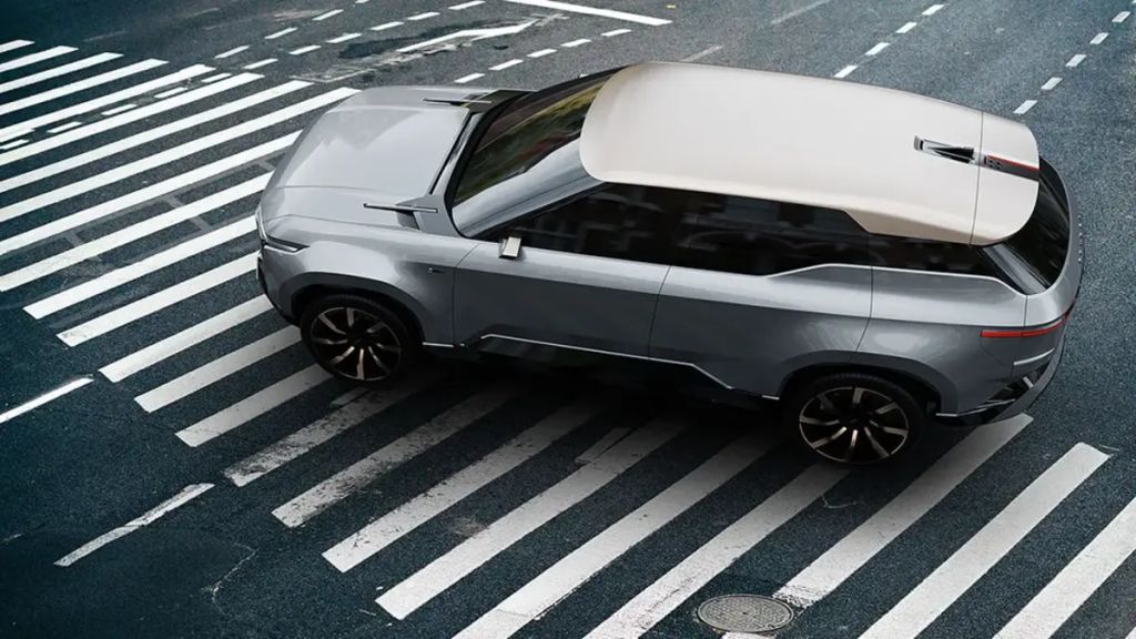 Toyota Land Cruiser Se EV concept parked on crosswalk