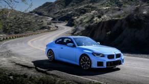 A 2024 BMW M2 subcompact executive car model in Zandvoort Blue