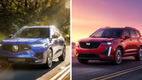 The Acura MDX Type S (L) and Cadillac XT6 Sport (R) midsize luxury SUV models