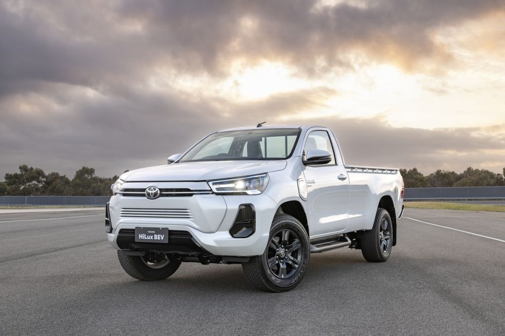 Toyota Hilux REVO BEV concept with clouds in background