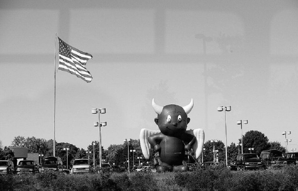A classic image of an Ohio lot shows off an inflatable devil.