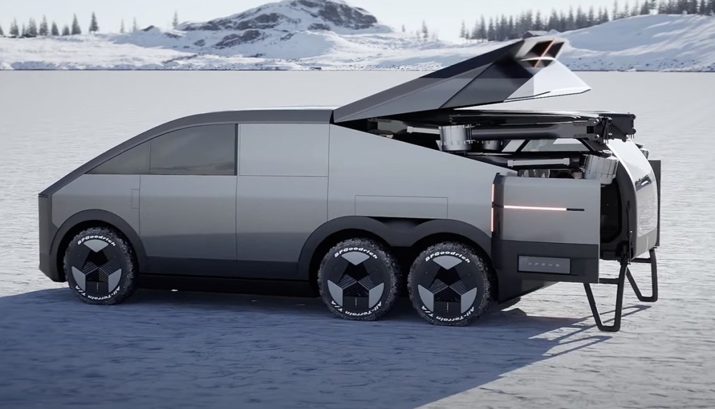 Xpeng six-wheel SUV with flying eVTOL packed in bed