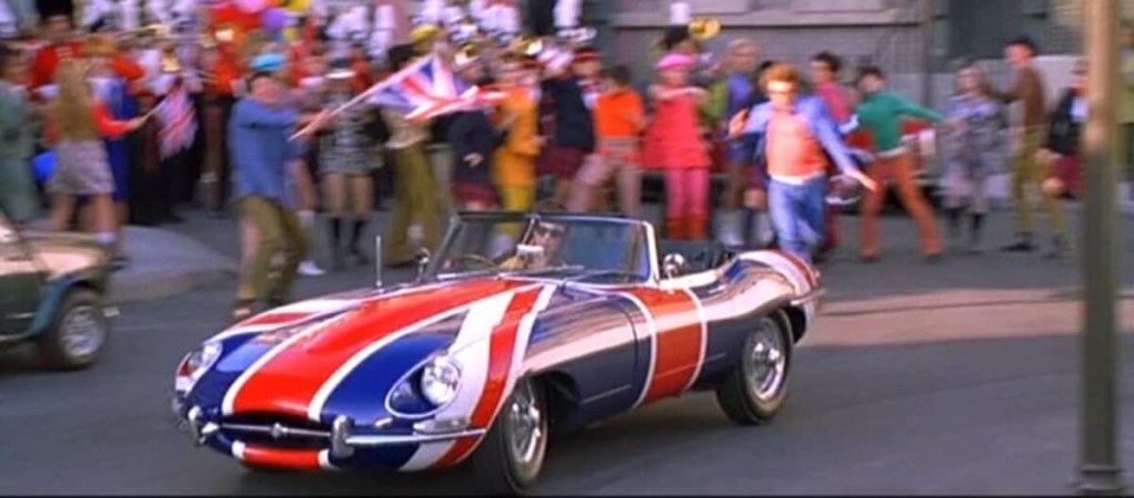 A Union Jack-clad 1961 Jaguar E-Type is the movie car from Austin Powers: International Man of Mystery.
