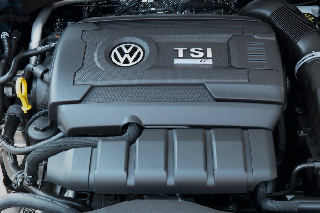 The turbocharged engine in the 2013 Volkswagen Golf R