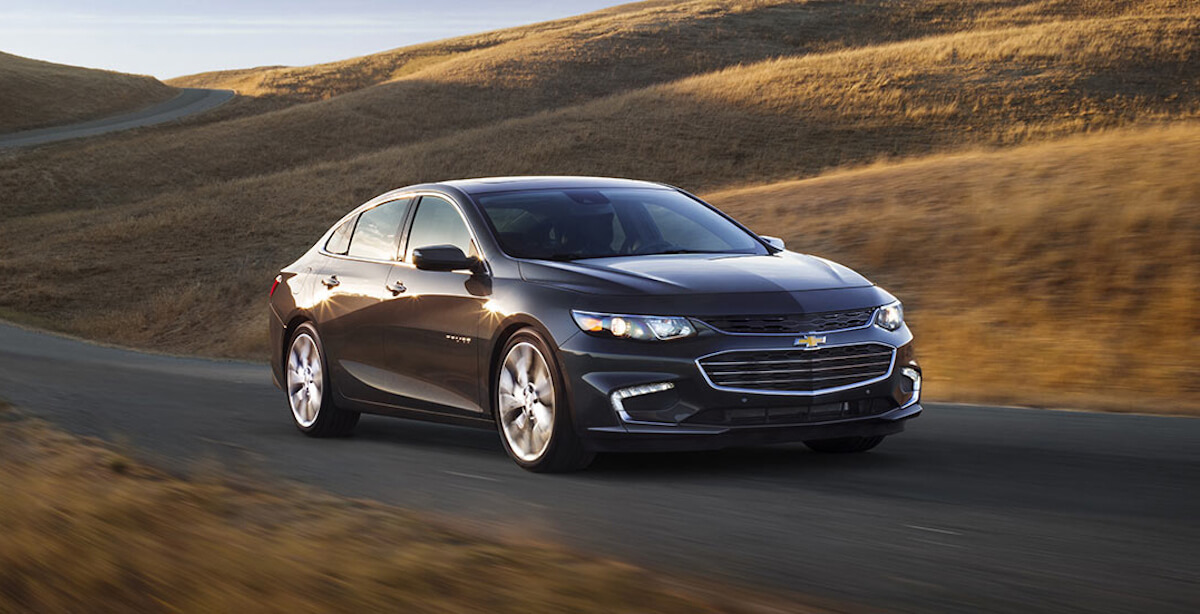 A front driving view of the 2017 Chevrolet Malibu