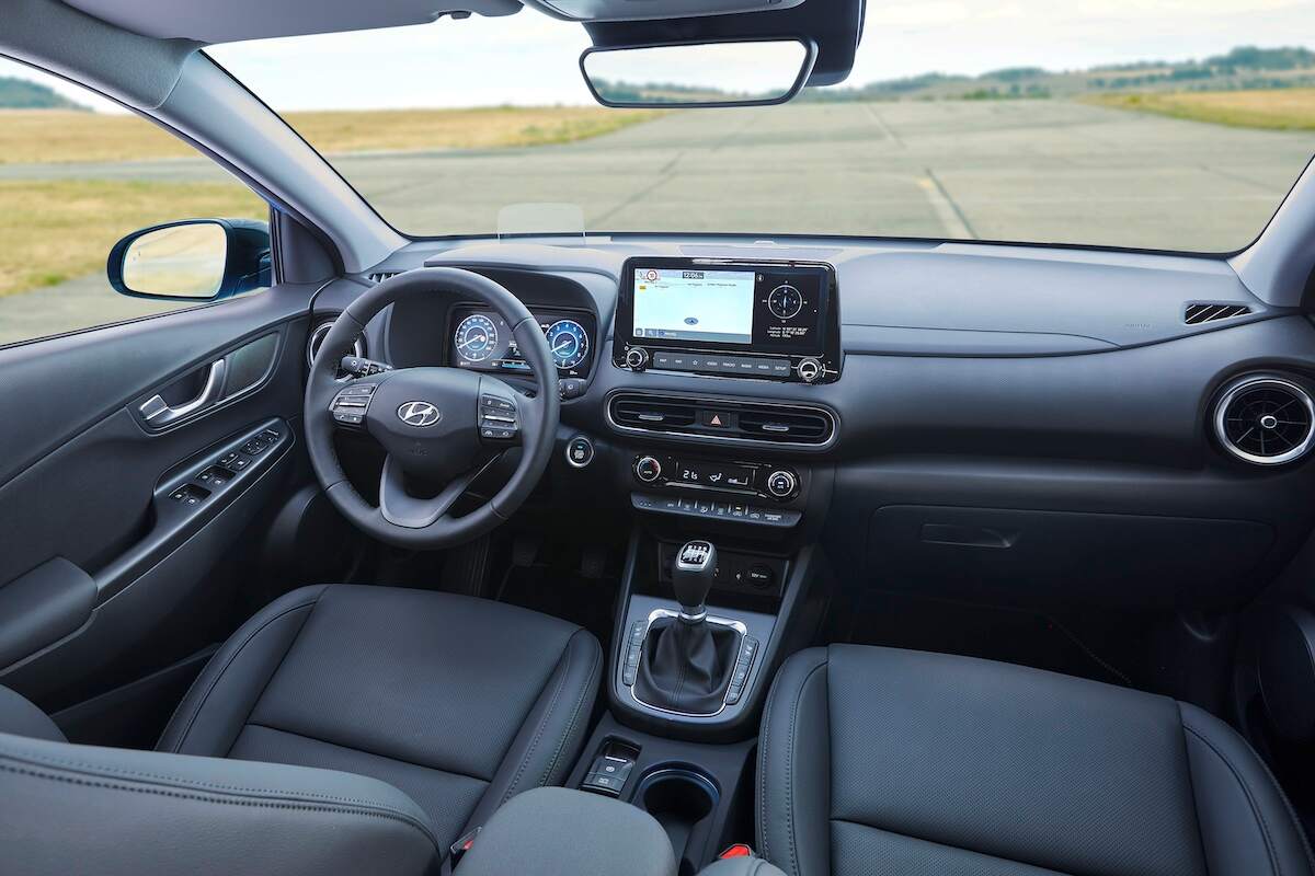 2020 Hyundai Kona interior dashboard and steering wheel