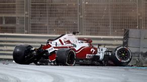 An Alfa Romeo F1 car crashed during the 2021 Abu Dhabi Grand Prix.
