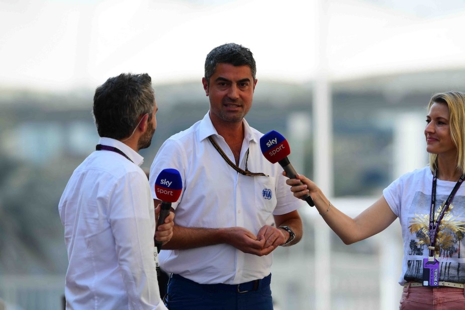 Formula 1 race manager Michael Masi speaks with reporters after the 2021 Abu Dhabi Grand Prix.