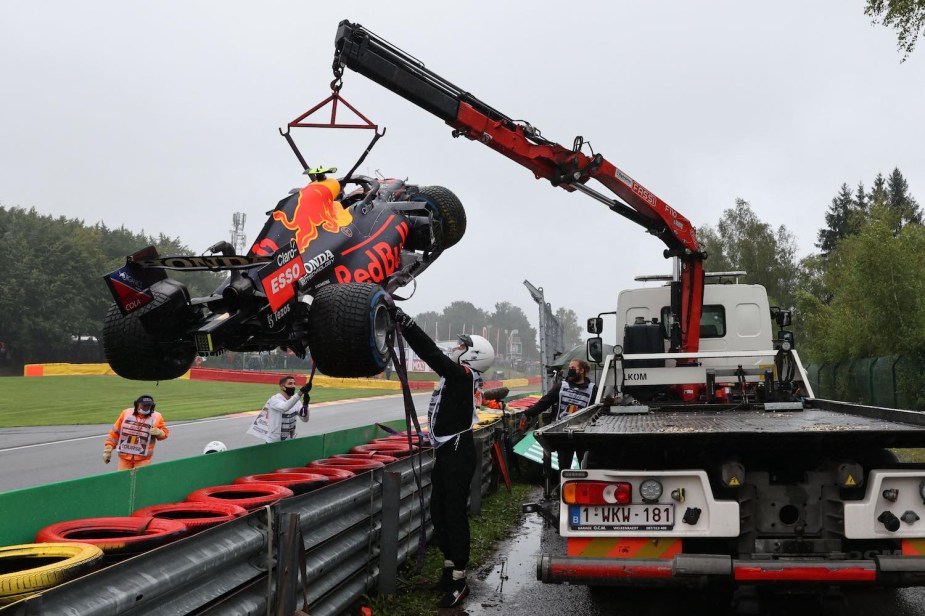 Sergio Perez's Red Bull racing Formula 1 car during the Belgian Grand Prix.