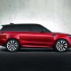 A red 2023 Range Rover Sport on display.