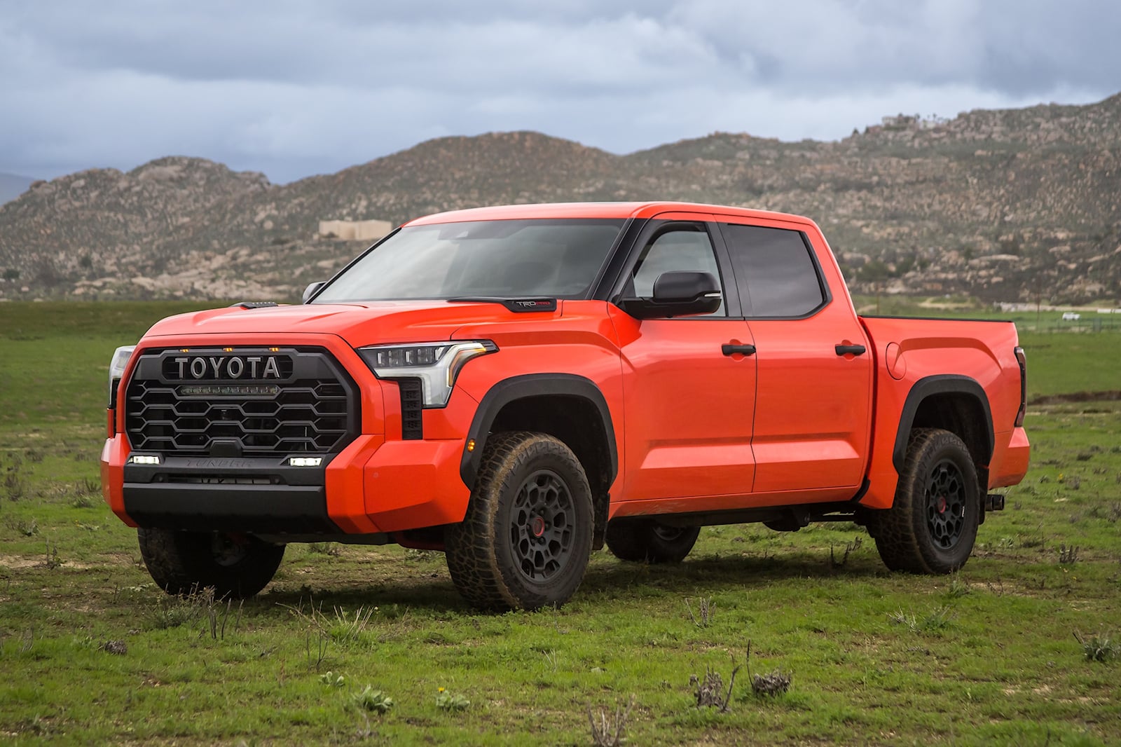The 2023 Toyota Tundra parked in a grassy field