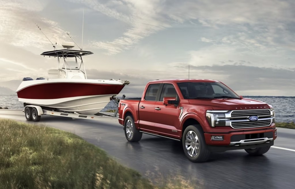 The 2024 Ford F-150 towing a boat