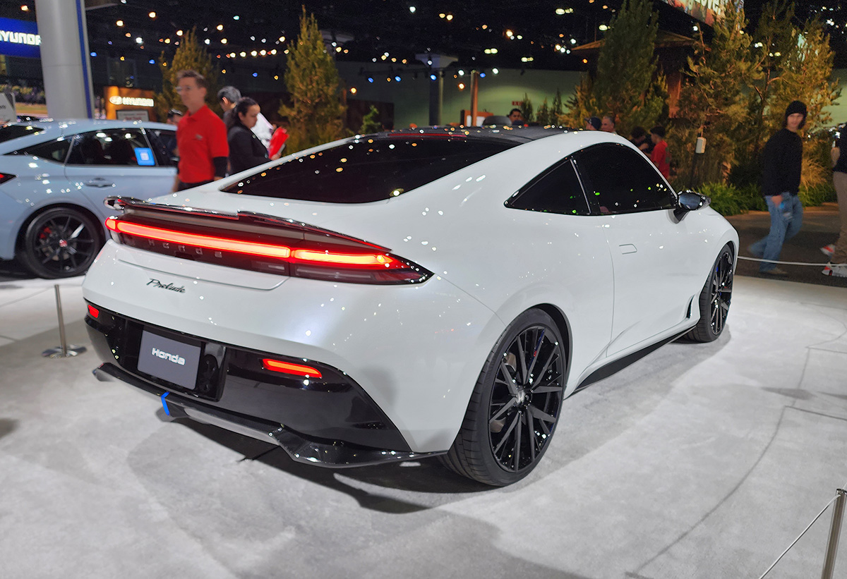 Rear 3/4 view of the 2025 Honda Prelude Concept car at LA Auto Show