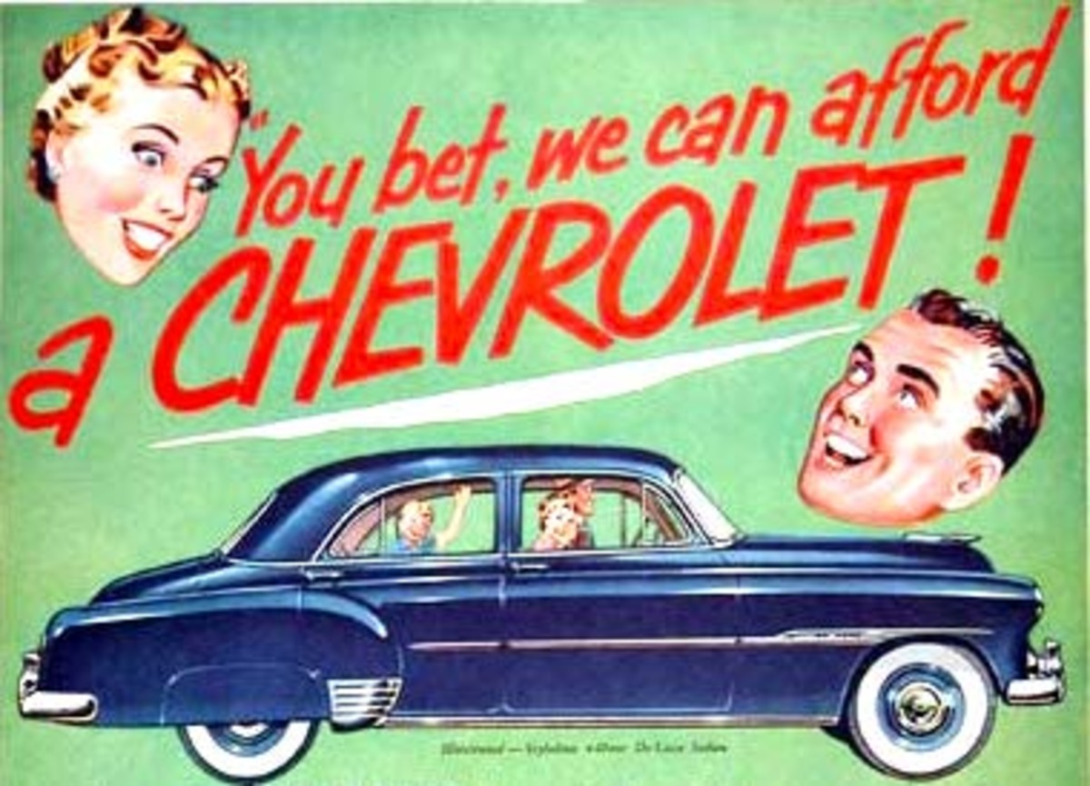 Early 1950s Chevrolet advertising for blue 1952 sedan