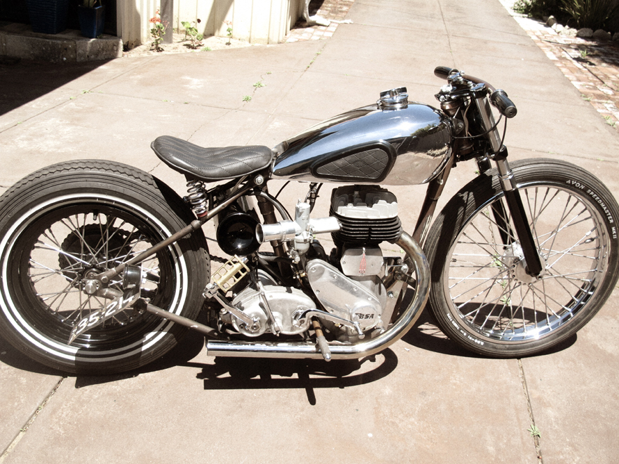 A vintage BSA bobber motorcycle