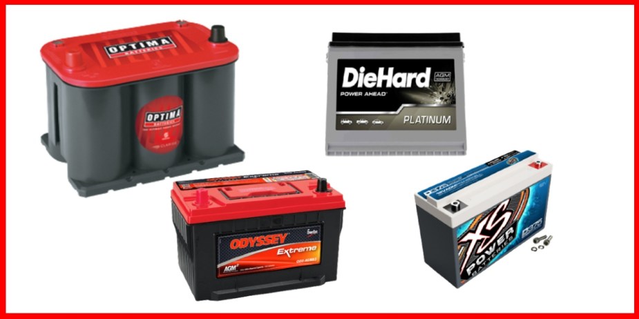Different car batteries from aftermarket brands.