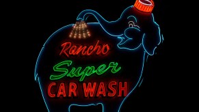Rancho Mirage Super Car Wash with neon lit up