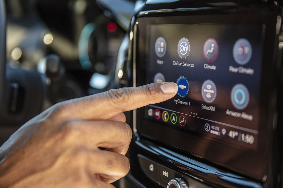 An infotainment touchscreen showing the icon to access Chevy Driver Assist