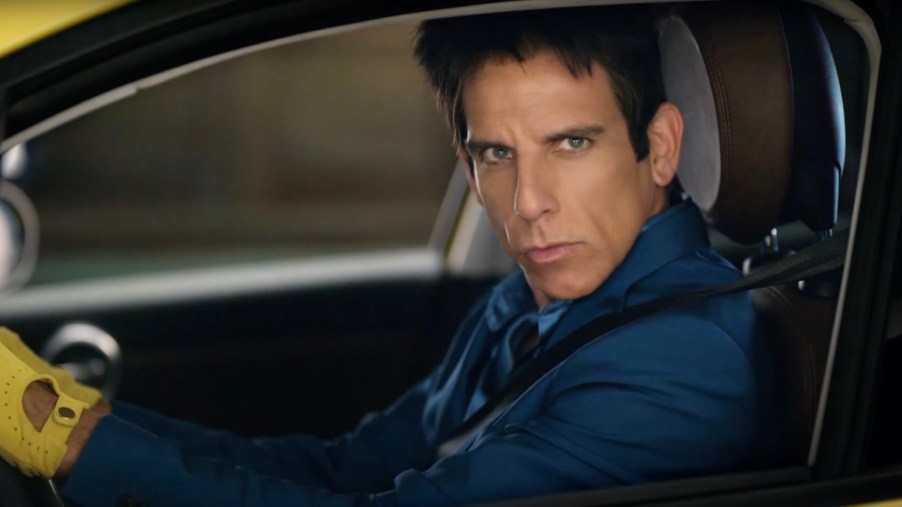 Ben Stiller as Derek Zoolander driving a car