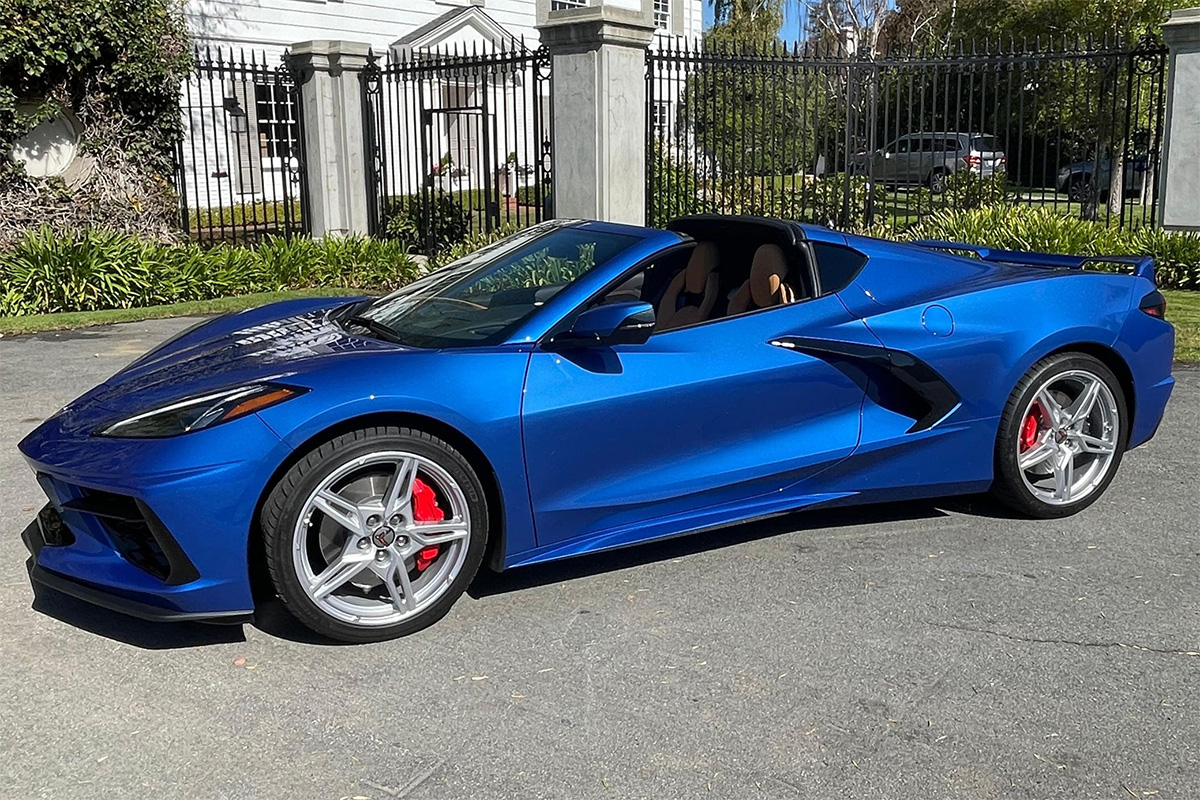 Elkhart LAke Blue Used C8 Corvette sold on Cars and Bids for under MSRP despite low mileage and 3LT Z51 package