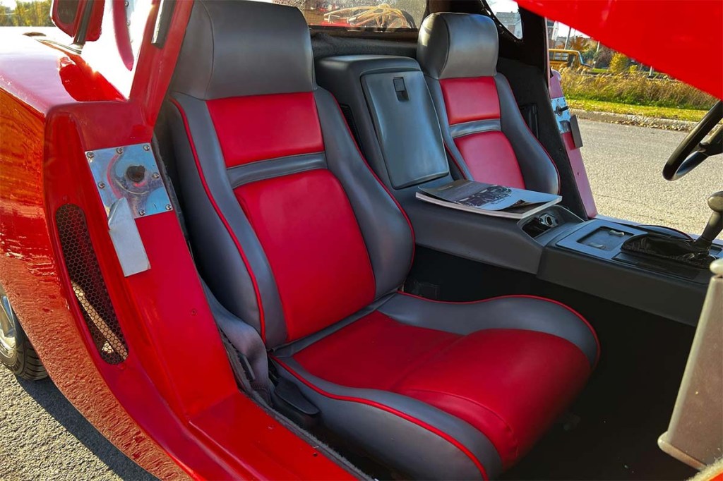 Pontiac Fiero based Ferrari Enzo Replica kit car for sale on Cars and Bids interior with custom black and red upholestery