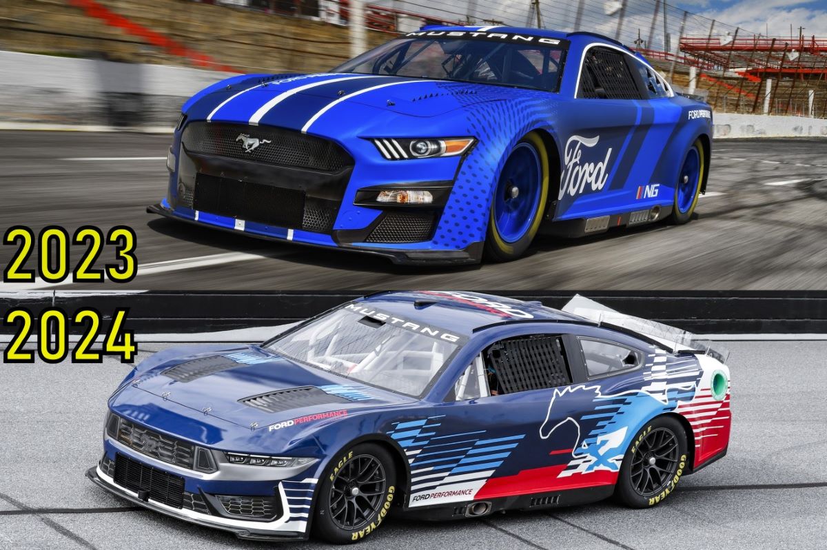 A comparison of the 2023 and 2024 Ford Mustang NASCAR Cup Cars