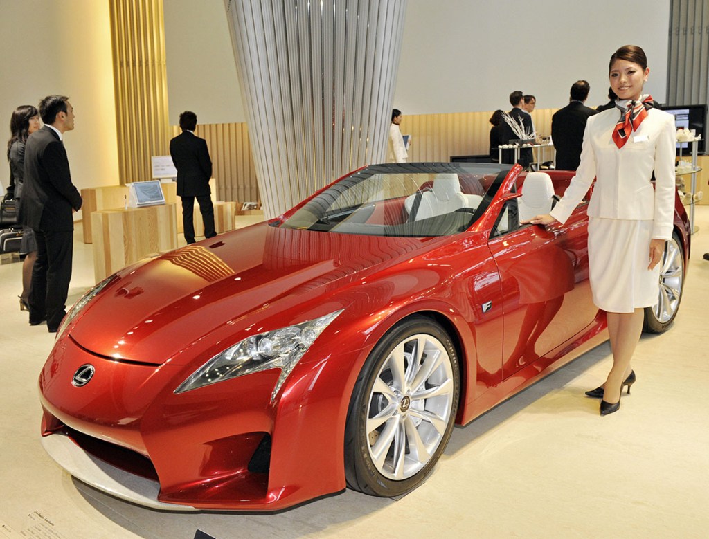 Red Lexus LFA Roadster Prototype concept car at Tokyo showroom