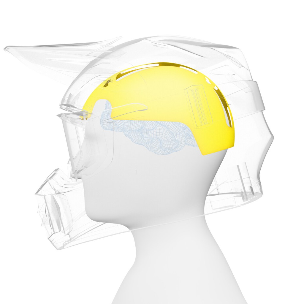 An imagine showing how Mips in a helmet protects the brain