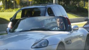 Matthew Perry drives one of his cars and a James Bond film favorite, 2001 BMW Z8 in Los Angeles.