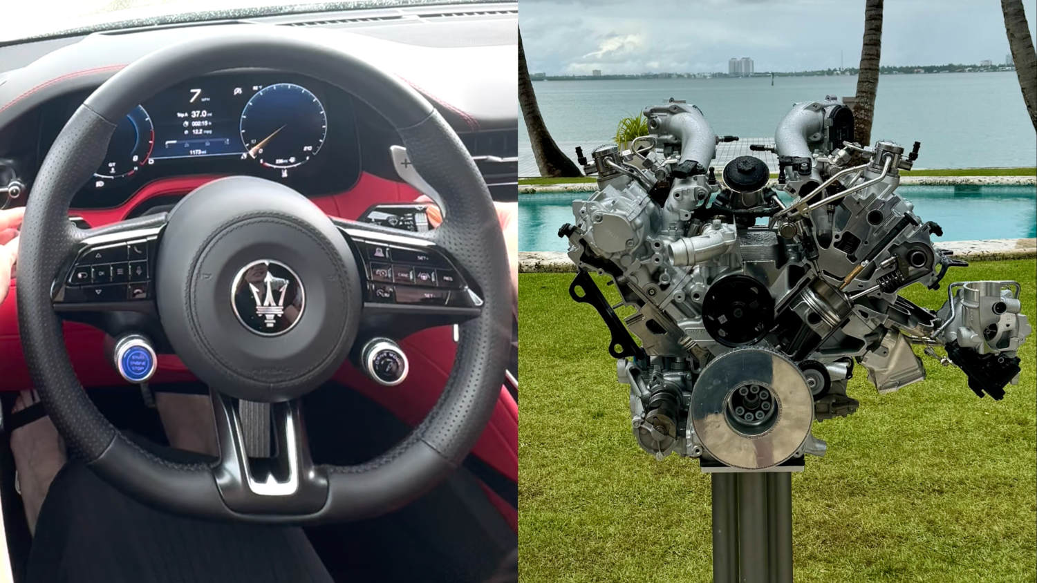 The 2024 Maserati GranTurismo Trofeo steering wheel and the Nettuno engine