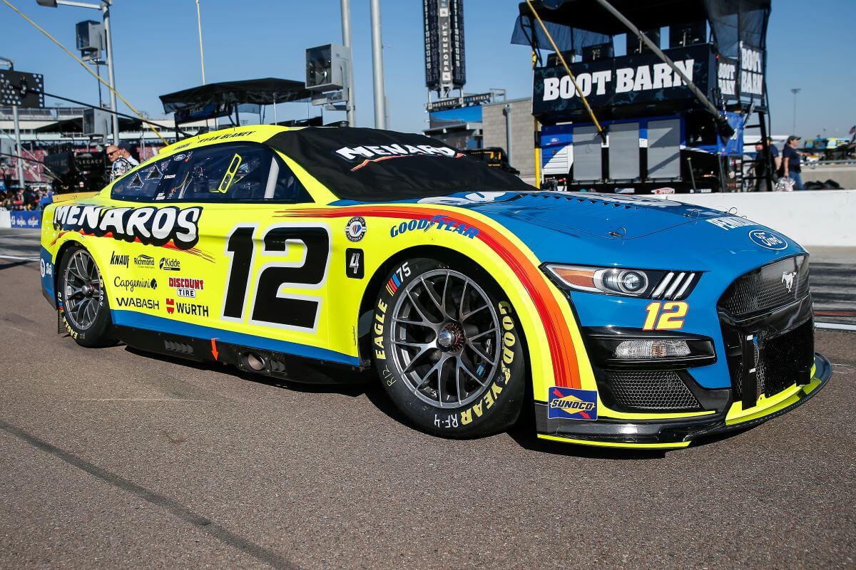 The driver number 12 on Ryan Blaney's car at the NASCAR Cup Series Championship Race at the Phoenix Raceway