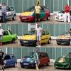 A three-by-three collage grid of customized Renault Twingo models to celebrate the nameplate's 30th anniversary