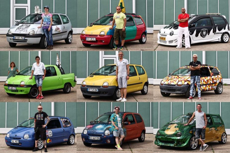 A three-by-three collage grid of customized Renault Twingo models to celebrate the nameplate's 30th anniversary