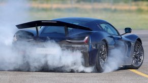 Electric Rimac Nevera drifting at an airport in Croatia